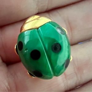 VERY RARE‎ Vintage Crown Trifari Ladybug Green Gold Tone Brooch Signed